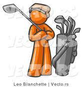 Vector of Orange Guy Standing by His Golf Clubs by Leo Blanchette