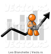 Vector of Orange Guy Using a Laptop Computer, Riding the Increasing Arrow Line on a Business Chart Graph by Leo Blanchette