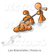 Vector of Orange Guy Walking a Dog That Is Pulling on a Leash to Sniff a Shadow of a Dollar Sign on the Ground by Leo Blanchette