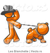 Vector of Orange Guy Walking a Tough Bulldog on a Leash by Leo Blanchette