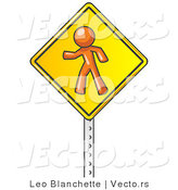 Vector of Orange Guy Walking on a Yellow Traffic Sign Posted on a Silver Pole by Leo Blanchette