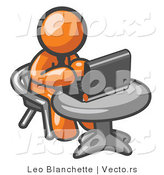 Vector of Orange Guy Working on a Laptop Computer on a Table by Leo Blanchette