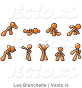Vector of Orange Guys Doing Different Exercises and Stretches in a Fitness Gym by Leo Blanchette