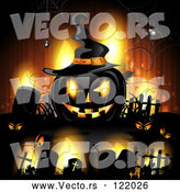 Vector of Orange Halloween Background with Tombstones and a Black Jackolantern 2 by Merlinul