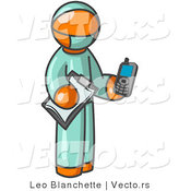 Vector of Orange Surgeon Guy Holding a Clipboard and Cellular Telephone by Leo Blanchette