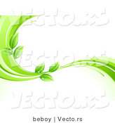 Vector of Organic Green Leaves Wet with Dew Drops on a Green Wave Border by Beboy