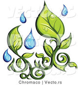 Vector of Organic Green Leaves with Fresh Rain Water Droplets by Chromaco