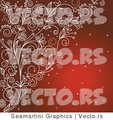 Vector of Ornate Etched Floral Vines over Red Background with Snow by Vector Tradition SM