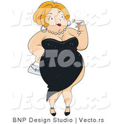 Vector of Overweight Girl in a Sexy Black Dress, Sipping a Drink by BNP Design Studio