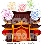 Vector of Pagoda During Firework Show by BNP Design Studio