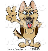 Vector of Peaceful German Shepherd Dog Smiling and Gesturing the Peace Sign with His Hand by Dennis Holmes Designs