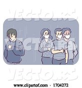 Vector of Person Sneezing in Public Around Three People Wearing Medical Masks by BNP Design Studio