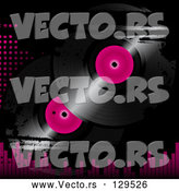 Vector of Pink and Black Vinyl Records on a Grunge Black Background with Pink Dots and Equalizer Bars by Elaineitalia