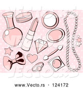 Vector of Pink Girly Makeup and Accesories over Polka Dots by Pushkin