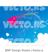 Vector of Pink Heart with Vines in a Blue Sky Bordered with Clouds by BNP Design Studio