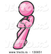Vector of Pink Man with an Attitude, His Arms Crossed, Leaning Against a Wall by Leo Blanchette