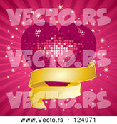 Vector of Pink Mosaic Disco Heart with a Golden Banner over Rays and Bursts by Elaineitalia