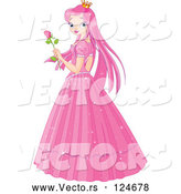 Vector of Pink Princess Holding a Rose by Pushkin