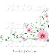 Vector of Pink Spring Blossoms on Vines - Digital Border Design by Pushkin