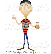 Vector of Pirate Holding Gold Coins and a Full Bag by BNP Design Studio