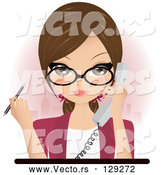Vector of Pretty Brunette Secretary, Assistant or Receptionist Holding a Phone and a Pen While Taking a Call in an Office by Melisende Vector