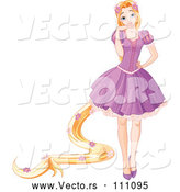 Vector of Princess Rapunzel with Long Hair Decorated in Flowers, Wearing a Purple Dress by Pushkin