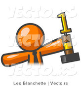 Vector of Proud Orange Business Guy Holding up a First Place Trophy by Leo Blanchette