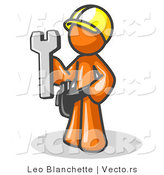 Vector of Proud Orange Construction Worker Guy in a Hardhat, Holding a Wrench by Leo Blanchette