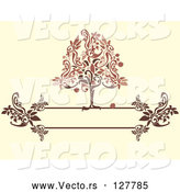 Vector of Red and Brown Apple Tree on a Floral Text Box over Beige by Randomway