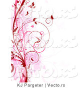 Vector of Red and Pink Floral Grunge Vines with Butterflies - Digital Web Background Border by KJ Pargeter