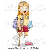 Vector of Red Haired White School Girl Walking with a Crutch by BNP Design Studio