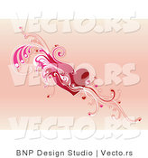 Vector of Red Heart with Pink Leafy Vines and Tiny Love Hearts by BNP Design Studio