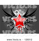 Vector of Red Star Bordered in Chrome, with Black Wings, over a Grungy Gray and White Background by KJ Pargeter