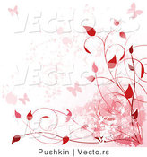 Vector of Red Vines, Butterflies Background Border Design by Pushkin