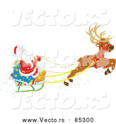 Vector of Reindeer Flying Santa in His Sleigh by Alex Bannykh