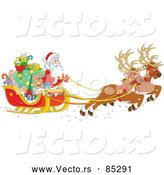 Vector of Reindeer Pulling Santa and Sleigh Filled with Gifts by Alex Bannykh