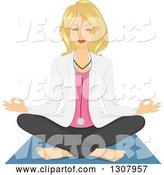 Vector of Relaxed Blond White Female Doctor Doing Yoga and Meditating by BNP Design Studio