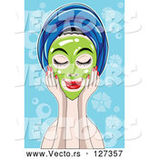 Vector of Relaxed Lady Touching a Green Mask on Her Face, Her Hair in a Towel by Mayawizard101