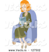 Vector of Relaxed Red Haired White Lady Wearing a Robe, Sitting in a Chair and Reading a Book by Rosie Piter
