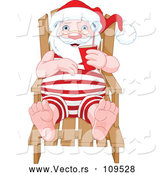 Vector of Relaxed Santa Sitting in a Beach Chair and Holding a Beverage While Sun Bathing by Pushkin