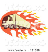 Vector of Retro Big Rig Truck with Flames by Patrimonio
