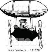 Vector of Retro Black and White Guy Flying an Airship by Prawny Vintage