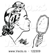 Vector of Retro Black and White Lady Using a Hand Mirror by Prawny Vintage