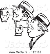 Vector of Retro Black and White Men Drinking Beer Together by BestVector