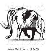 Vector of Retro Black and White Walking Wooly Mammoth by Patrimonio