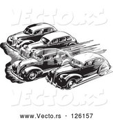 Vector of Retro Black Lineart Cars Taking off in a Race by BestVector