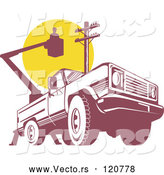 Vector of Retro Bucket Truck with an Electrican and Pole by Patrimonio