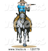 Vector of Retro Cowboy Shooting on Horseback by Patrimonio