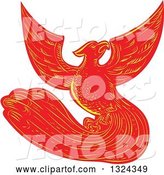 Vector of Retro Engraved or Sketched Phoenix Bird Rising by Patrimonio