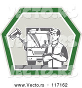 Vector of Retro Garbage Guy and Truck in a Shield by Patrimonio